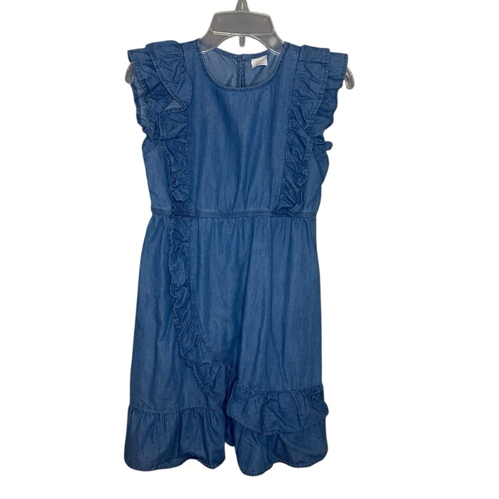 Wonder Nation Girls 7/8 Blue Chambray Ruffle Dress Flutter Sleeve